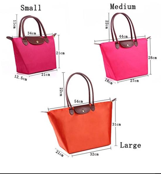 Blostirno Women's Foldable Nylon Tote Bag, Waterproof, Perfect for Commuting, Travel, and Shopping, Available In 3 Sizes (JDPB01B-L)