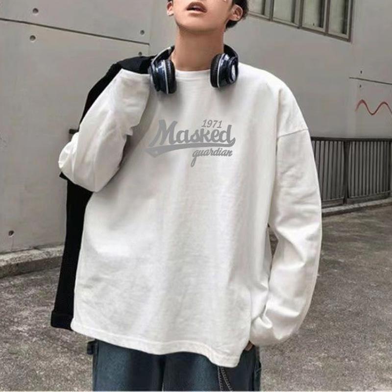 

New Spring and Autumn Printed Trendy Hong Kong Style Loose Casual Korean Version with White Background Student T-shirt L синий