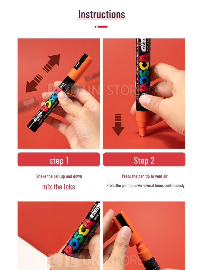 POSCA Treasure Color Acrylic Marker Set (Water-Based, PC-1M/3M/5M)