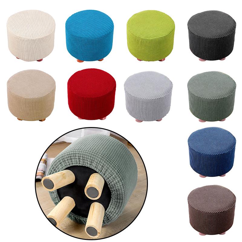 1Pc Round Seat Cover Elastic Protector Soft Pouffe Stool Removable Flannel Stool Cover Footstool
