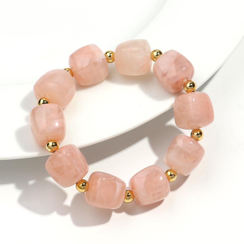 Exaggerated Geometric Beaded Acrylic Elastic Bracelets for Women Men Boho Trendy Square Beads Stack Bangle Retro Jewelry Gift