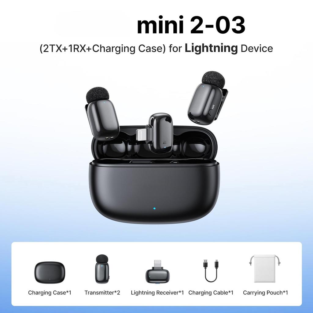 Portable Mini 2 Wireless Lavalier Microphone AI Noise Reduction Mini Mic for IPhone 6-14/15-17 USB-C Android Phone Video Recording with Charging Case