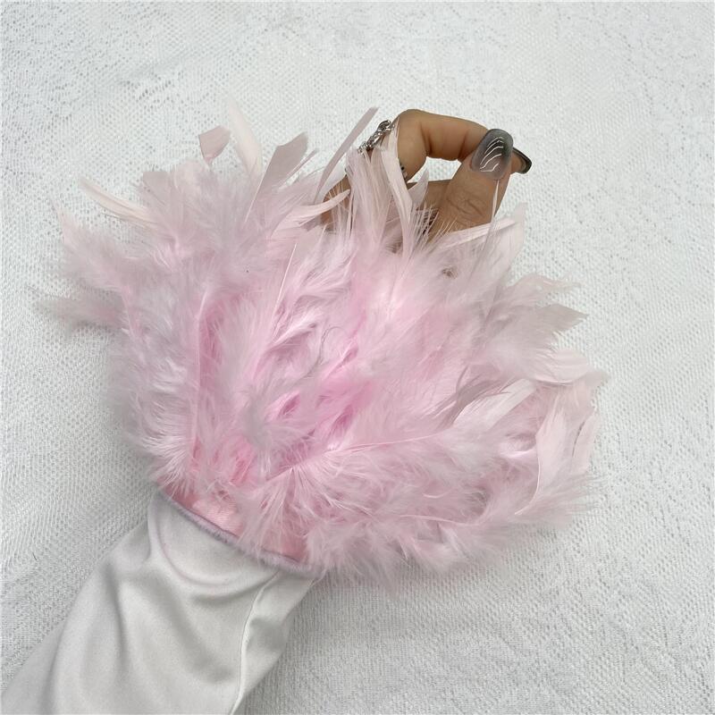 1PC Pele Real Punhos de Penas de Avestruz Punho de Penas de Avestruz Snap Pulseira Punho de Penas Manga de Pulso