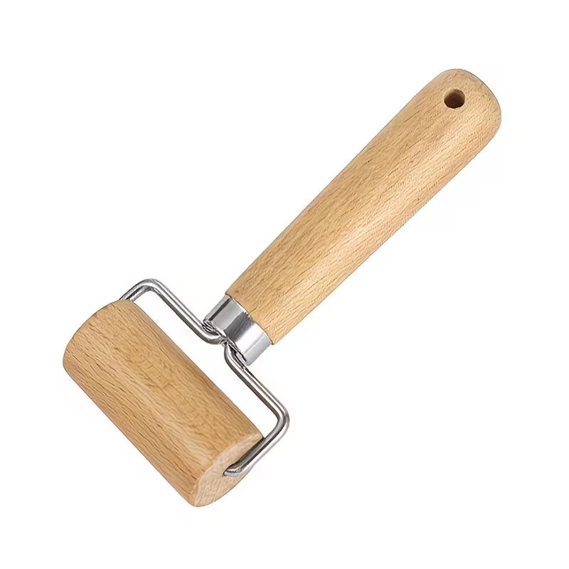 T Shape Wooden Rolling Pin Stainless Steel Dough Roller Dumpling Wrapper Rolling Tool Manual Pastry Roller for Baozi Dumpling Pizza Baking