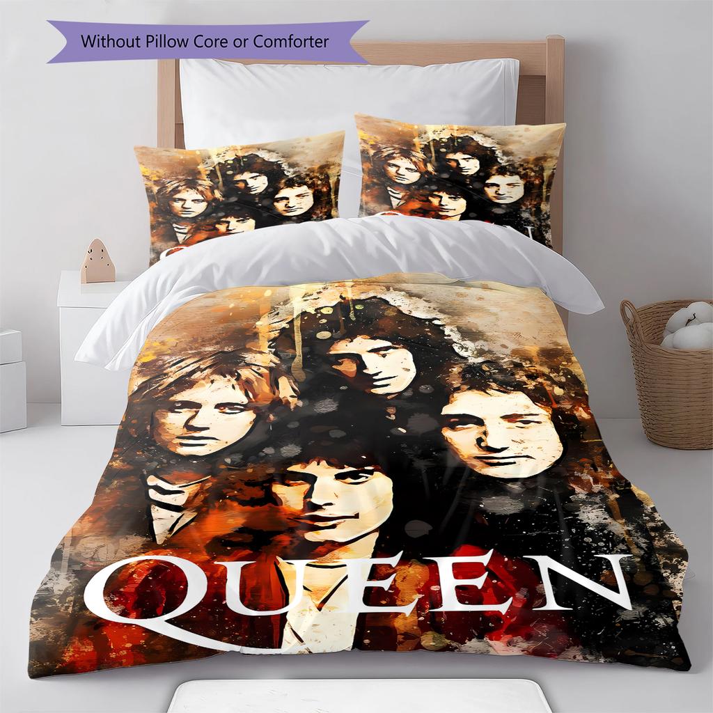 Queen Freddie Mercury Muster Bettwäsche, Steppbett Set Bettbezug Kissenbezug Zuhause Geburtstagsgeschenk (1 Bettbezug + 2 Kissenbezüge, ohne Füllung)