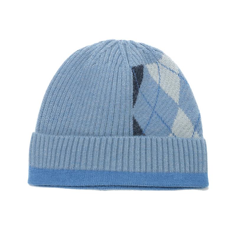 

Модная повседневная ретро вязаная шерстяная шапка-пуловер для детей, в геометрическую ромбовидную клетку M（56-58cm） синий