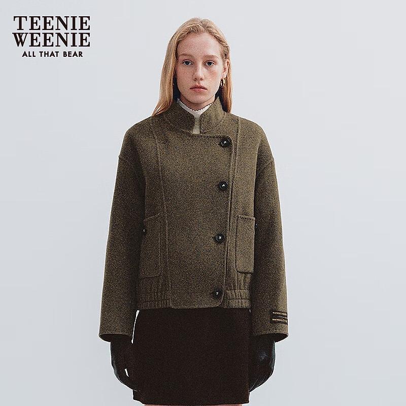 Teenie Weenie Women's Trendy Slanted Placket Stand Collar Woolen Jacket