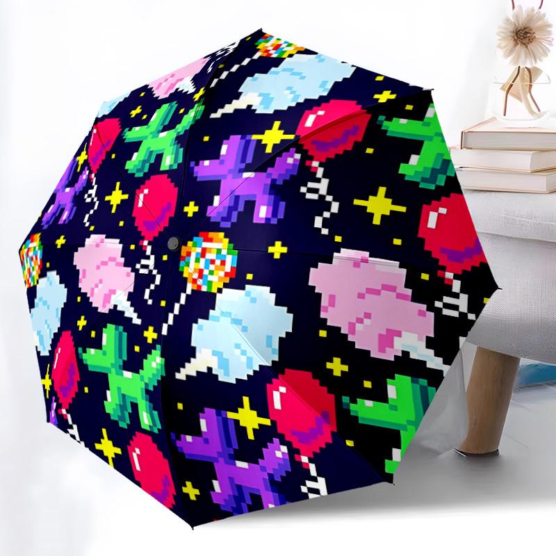 

1pc Pixel Party Automatic Folding Umbrella - 8-Rib Automatic Open/Close, Large Canopy Birthday Festival Gift yy251217093