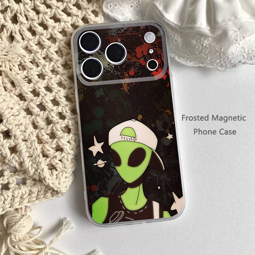 Singular Space UFO Alien For iPhone 11,12,13,14,15,17,16,Pro,Plus,E,Max,Air,Mini Clear Magnetic Frosted Cover