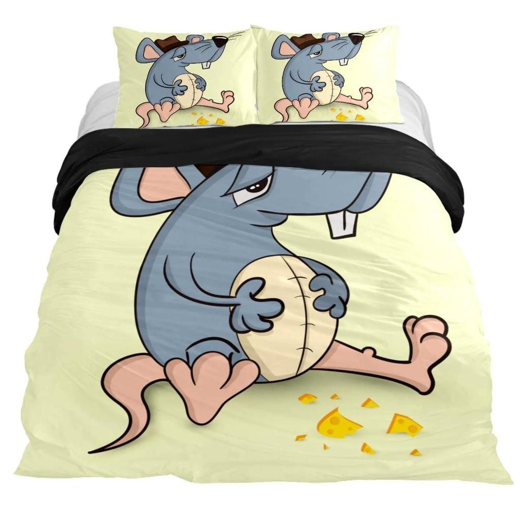2025 Cartoon Rat King Queen Bedding Set Mouse Rodents Duvet Cover Funny Animal Love Heart Comforter Cover Polyester Quilt Cover