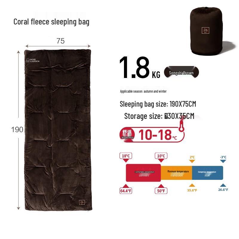 MOBIGARDEN Coral Fleece Envelope Sleeping Bag