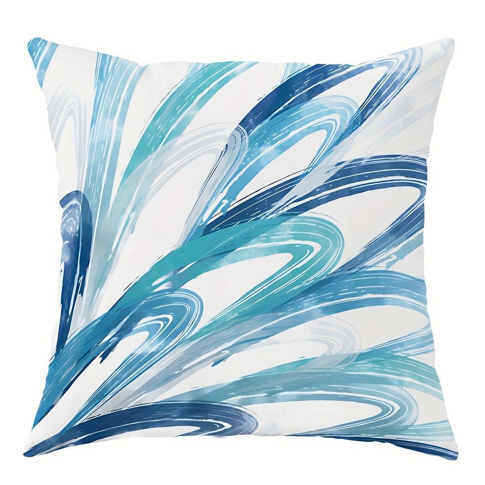 Geometrische Dekoration mit blauen Linien, Kissenbezug aus ultraweichem Polyestermaterial, Wohnzimmer-Sofarücken, Autokissenbezug-Dekoration