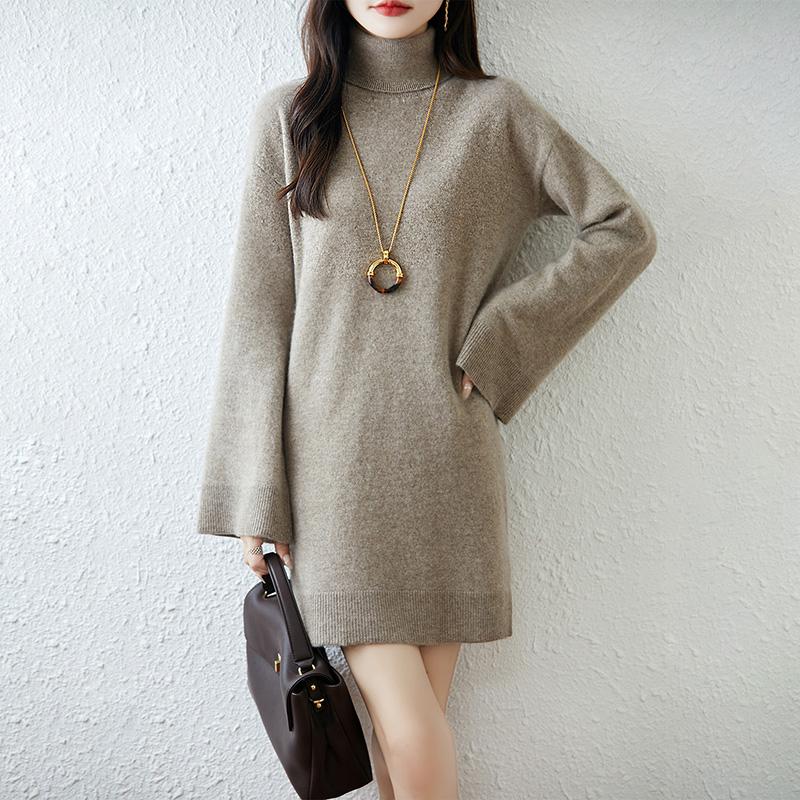

Women Sweater Dress 100% Wool MODERN NEW SAGA Turtleneck Knit Long Pullover Winter Jumpers Wool Long Dress Female S верблюд