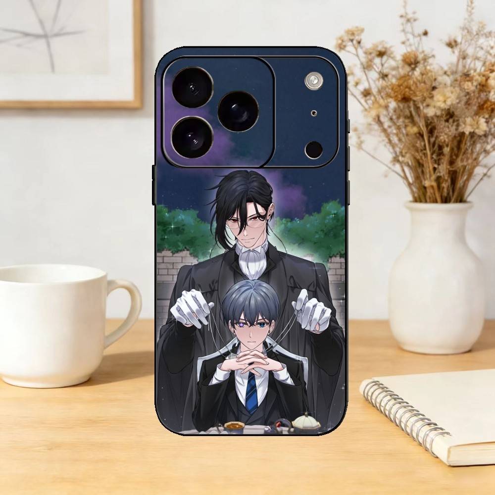 Black B-Butler Anime Sebastian Phone Case For iPhone 17,16,15,14,13,12,11 Plus,Pro Max,SE4Soft Silicone Black Cover