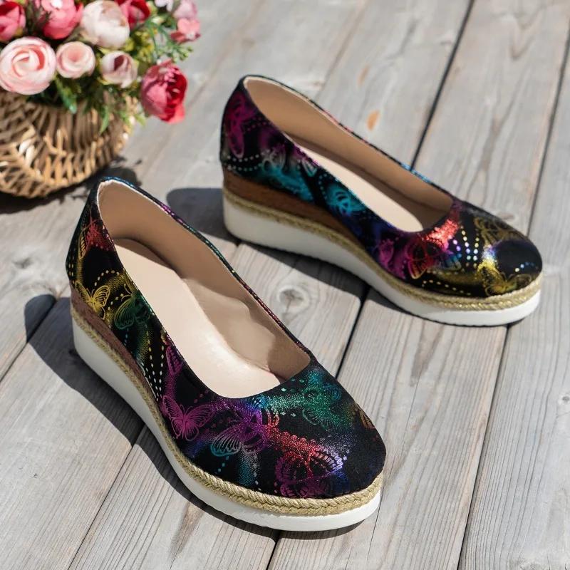 Women's Shoes 2024 New Comfortable Thick Sole Casual Wedge Heel Women's Daily Single Shoes Autumn Dress Party Zapatillas Mujer