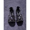 Retro ethnic style rivet open-toed flat-heeled sandals 2025 summer new European and American fashion Roman vacation shoes women