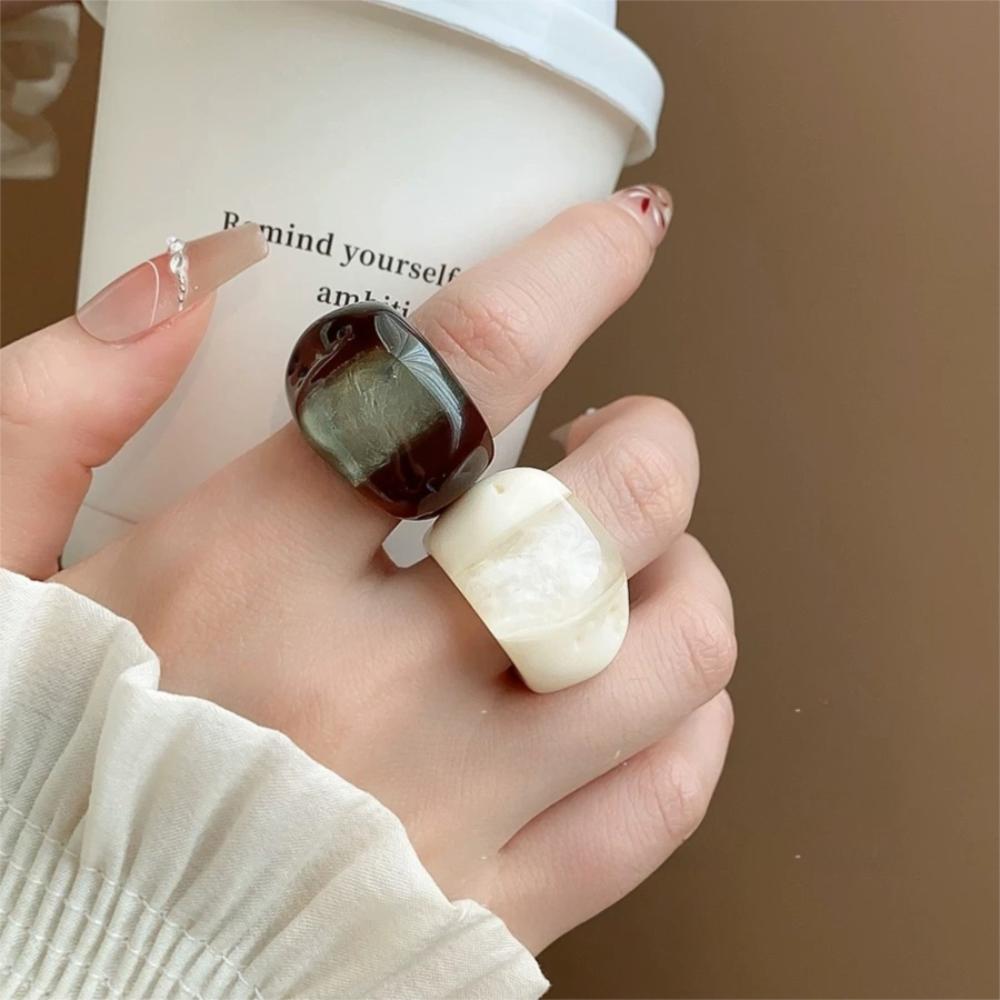Oval Wide Acrylic Geometric Ring Melard Color Irregular Ring Creative Transparent Resin Ring  Women