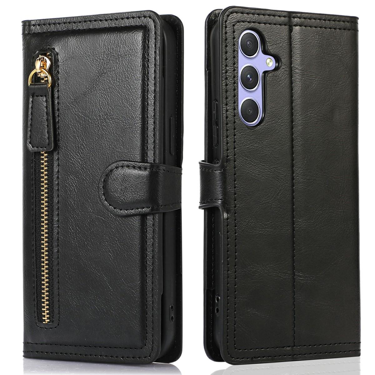 

Чехол-книжка на молнии из кожи для Samsung Galaxy S25 с держателем для карт Black