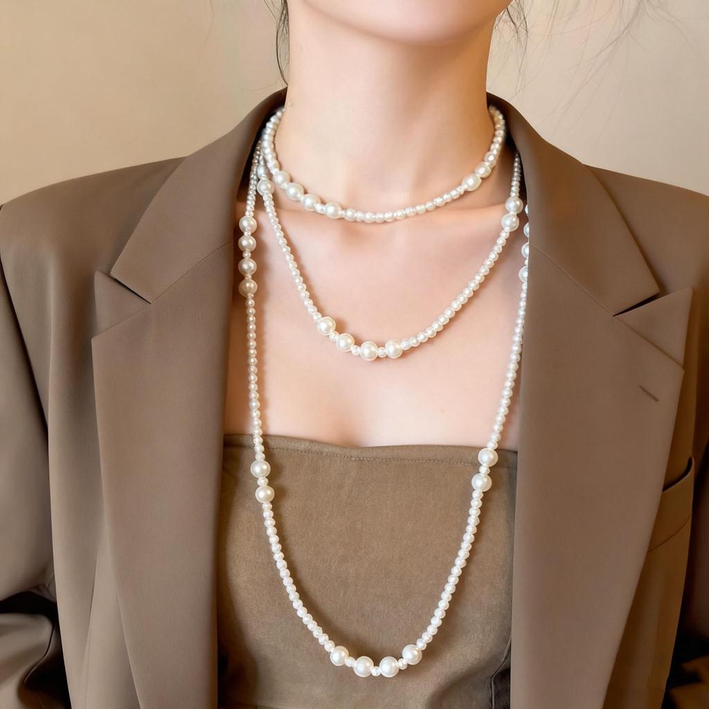 Elegant Multi-Layer Pearl Sweater Chain for Women - Autumn/Winter French Luxury Pendant