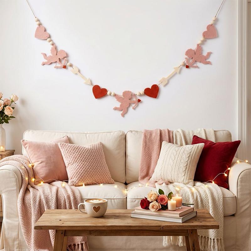 Neue Rot-Rosa Herz Filzblumen-Girlande Banner Für Valentinstag Hochzeit Verlobung Party Dekoration Und Heimdekoration