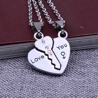 Korean Wave Stainless Steel Heart Necklace - 'I Love You' Couples Gift