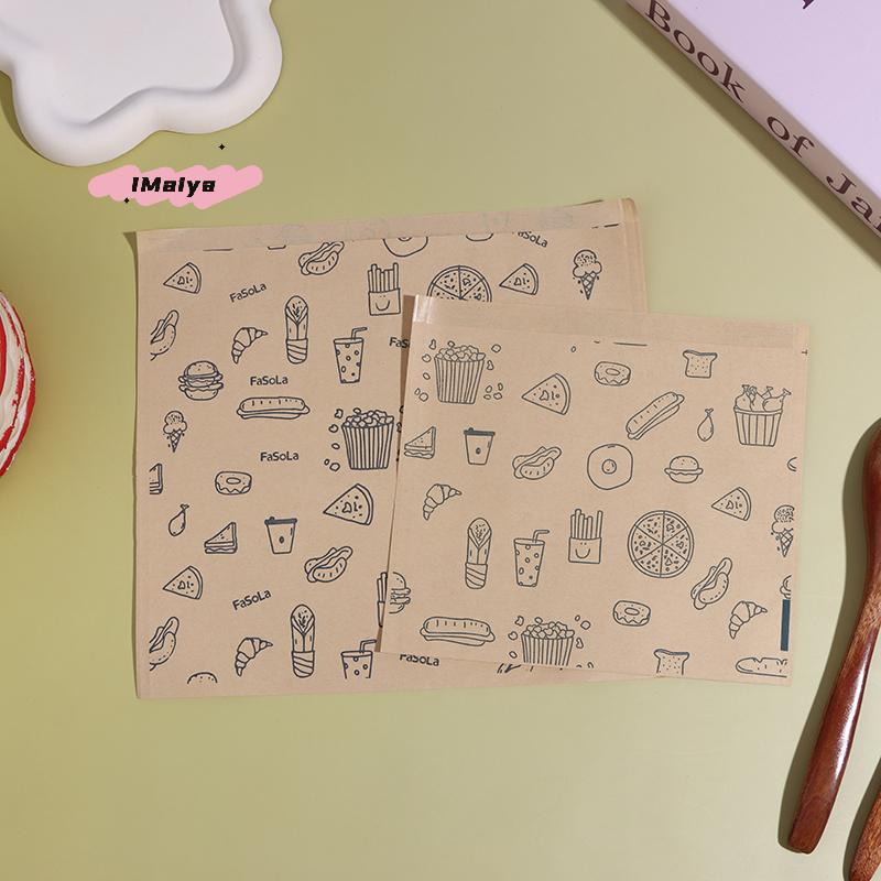 50Pcs Kraft Paper Bag Greaseproof Food Wrapping Disposable Packaging Baking Paper Plate Mat Kitchen Accessories
