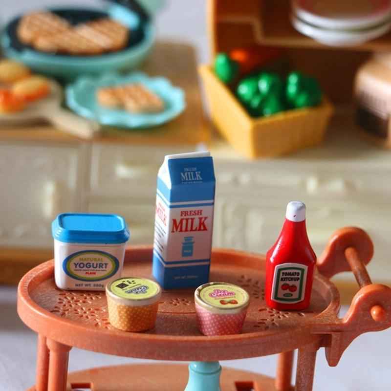 Miniatur Spielzeug Essen Figur für Puppenhaus mit Realistischem Ketchup Eis Joghurt Harz Zubehör Sichere Szenen Requisiten