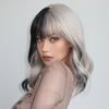 Ombre Short Wavy Cosplay Lolita Wigs with Bangs Light Platinum Silver Black Bob Synthetic Hair Daily Wigs for Women Heat Resistant Wig