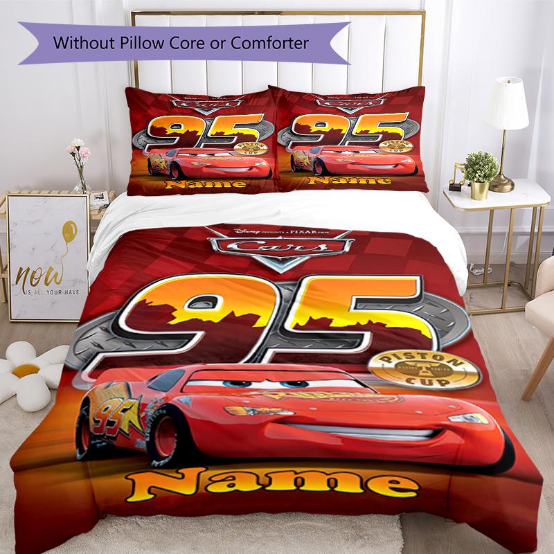 3pcs Custom Name Cars Bedding Set Duvet Cover Closure Includes 1 Duvet Cover & 2 Pillowcases, Soft and Comfortable for All Seasons.