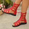 Summer New European and American Large-size Sandals Women's Fashion Hollow-out Rear Zipper Flat-bottomed Roman Cool Boots Amazon
