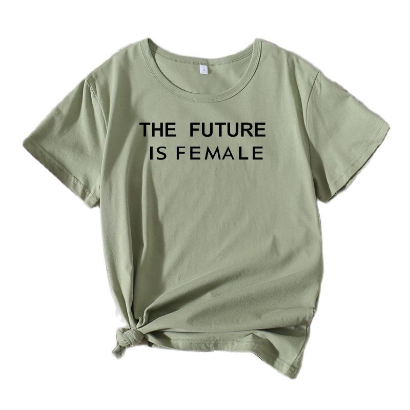 THE FUTURE Summer European and American Style Letter Graphic Round Neck Short Sleeve T-shirt