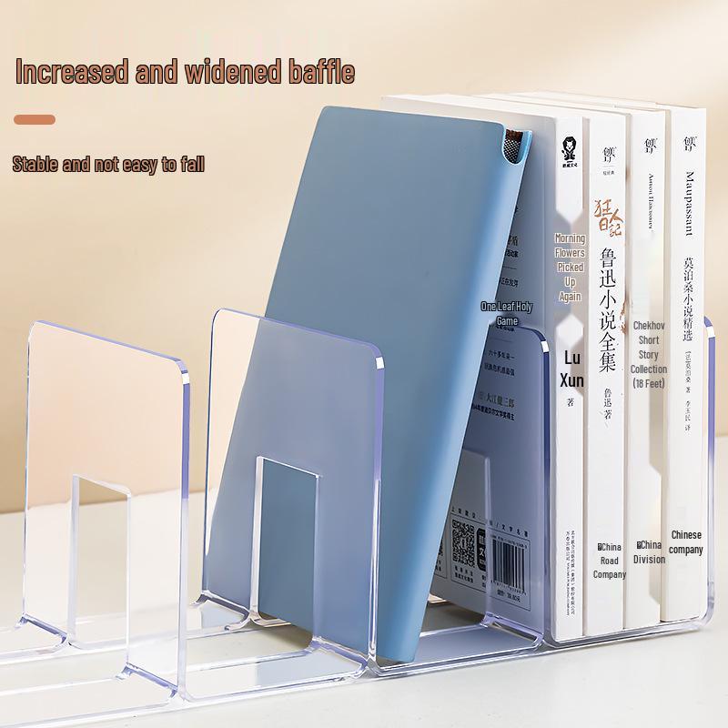 Clear Book Stand & Divider: 4-Grid Desktop File Rack with Clip