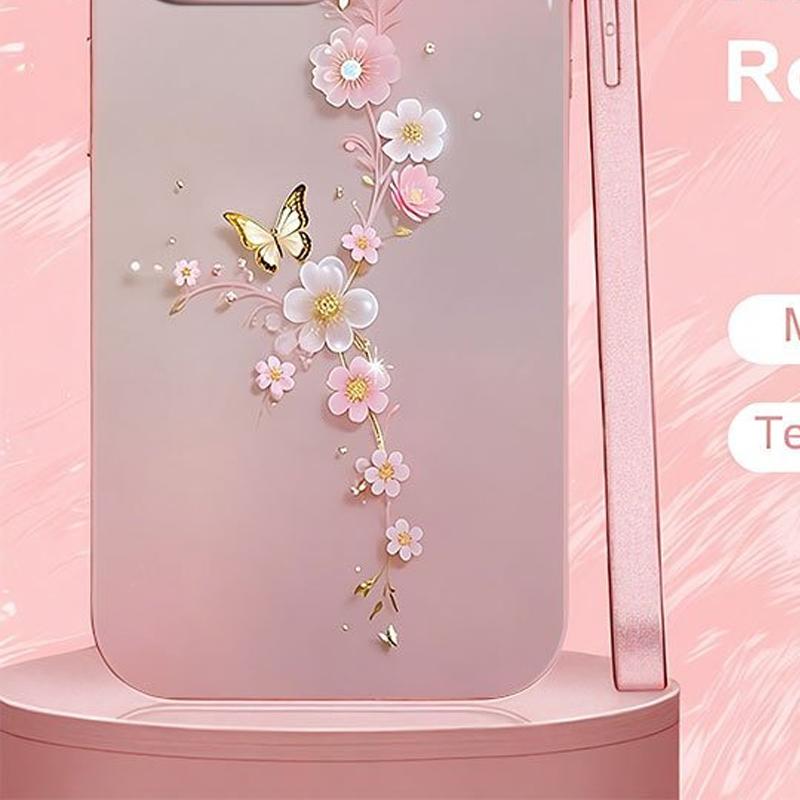Luxusní kovové tvrzené sklo na telefon s motivem motýla a květin Pro iPhone 11 12 13 14 15 16 17 Pro Max 15 14 Plus 17 Air 17E Kryt