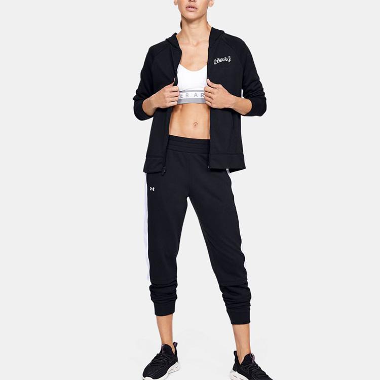 Under Armour Rival Terry Zip Hoodie With Letter Logo Women Jacket Black 1351810-001