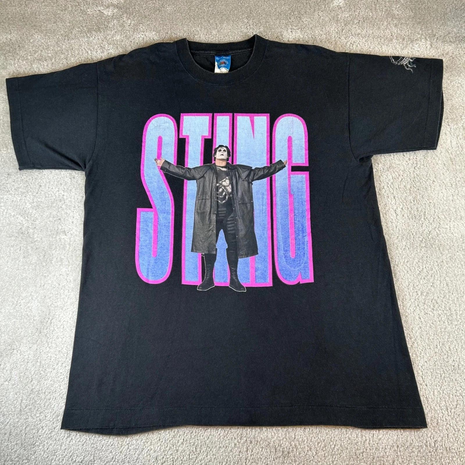 

Vintage 90s Sting WCW Wrestling Graphic T-shirt Black Mens Large Scorpion Sleeve 3XL