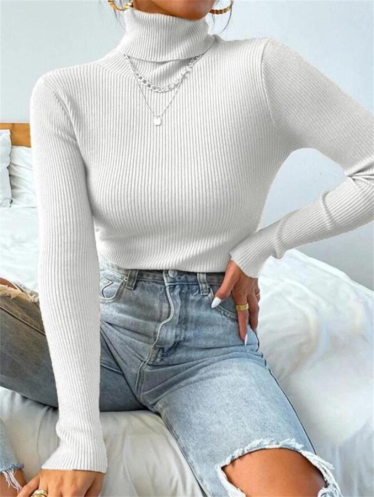 2024 Women's High Neck Knitted Pullover - Europe & America Style