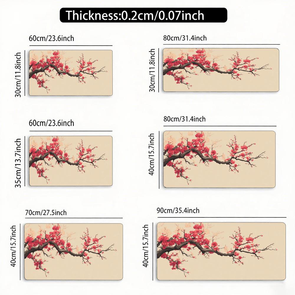 Japan style Red Plum Pattern Mouse Pad Large Rubber Anti-slip PC Desk Accessories Mousepad for Office & Gamer Keyboard Decor Mat
