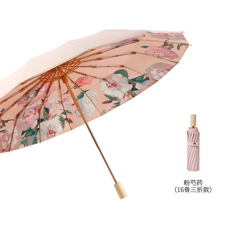 New Hand-opened 8-bone Color Glue Weather and Rain Parasol Folding Sunscreen Parasol Three-fold Sun Umbrella Fixed