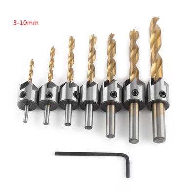 Countersink Drill Bit Carpentry Woodworking Boring Tool Round Shank With Hex Key(7pcs,310mm)