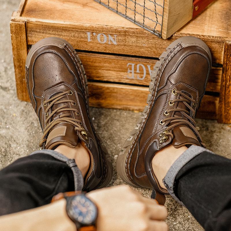 Men's High-top Casual Leather Shoes Handmade Plush Shoes Casual Shoes Autumn and Winter Plus Size 39-47