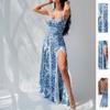 Spring New Women's Clothing, European and American Dresses, Elegant Temperament, Waist Straps, Backless Printed Dress