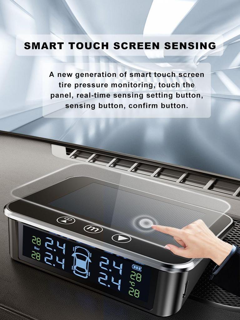 Solar TPMS Tire Pressure Monitor System Low Pressure And High Temperature Alarm LCD Display Easy Installation For Cars SUVs