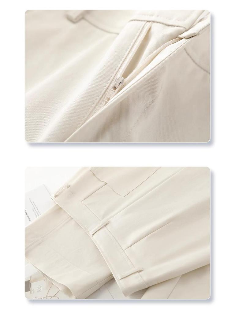 Beige High-Waisted Wide-Leg Summer Pants for Women - Slimming, Loose Fit, Petite Nine-Point Cut