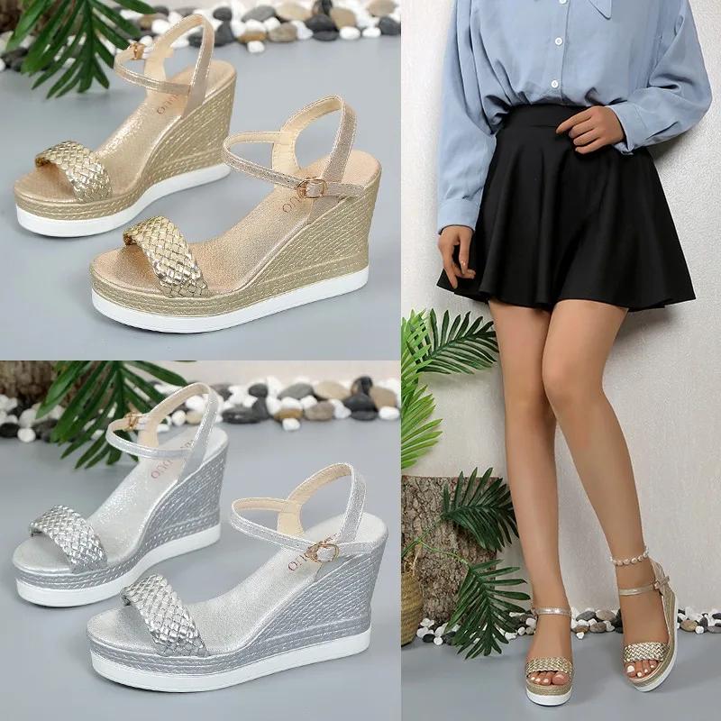 Fashion 2024 Women's Summer Wedge Sandals Thick Sole Sandals with Open Toe Thick Sole Casual Shoes Sandals