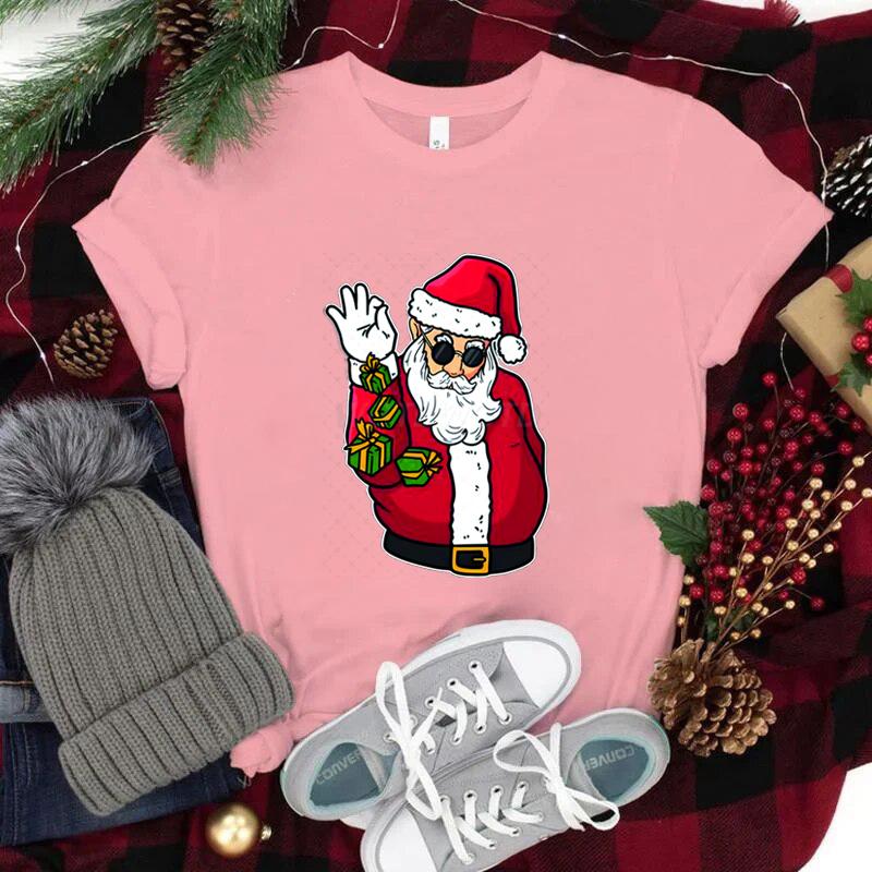 Funny Christmas Unisexs TShirts Round Neck Short Sleeve Tee Shirt Festive Holiday Tees Tops Christmas Santa Fashion Casual Tops