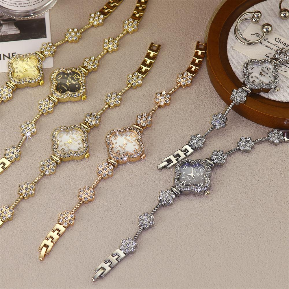 Full diamond fine leaf grass dial watch, light luxury and high-end feel, digital face bracelet, ladies' temperament exquisite watch