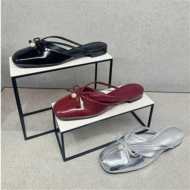 Fashion Summer New Baotou Sandals Women Fashion Square Head Shallow Mouth Butterfly Knot Soft Sole Anti-slip Wear-resistant Slippers