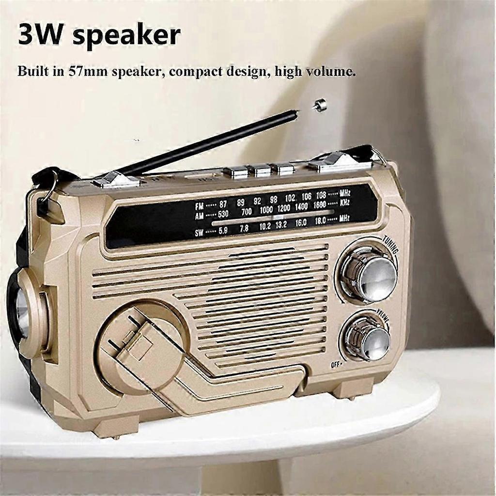 FM AM SW Radio Solar Charging Emergency Radios Receiver Hand Crank Bluetooth 5.2 Support TF USB Gold