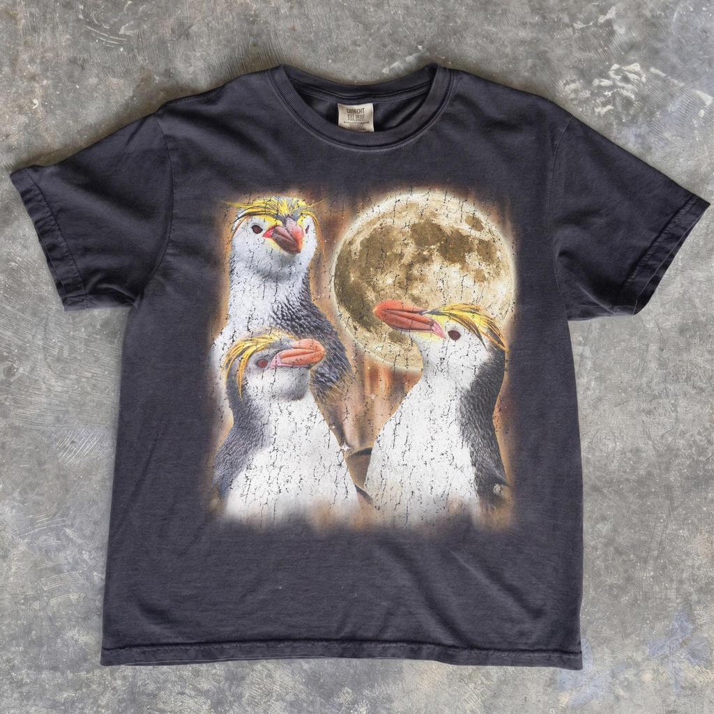 Royal Penguin Full Moon Graphic T-Shirt, Antarctic Bird Nature Apparel