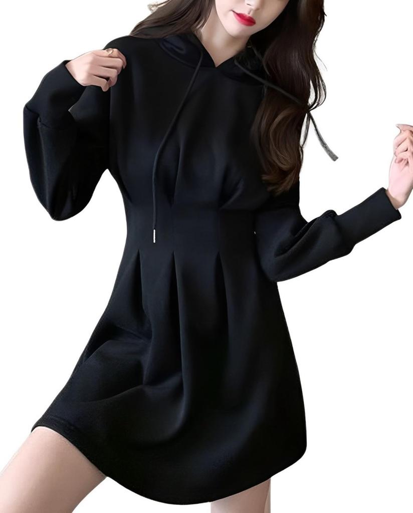 Long Sleeve Mini Dress with Flared Waist 01 [toasoa] Women's (Size - M, Black)